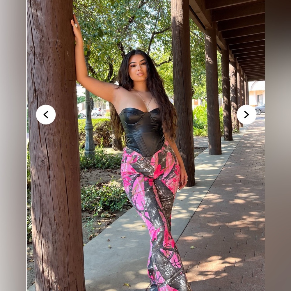 Fashion Nova Vibrant Pink and Black Flare Jeans Tall Girl Friendly Camo
